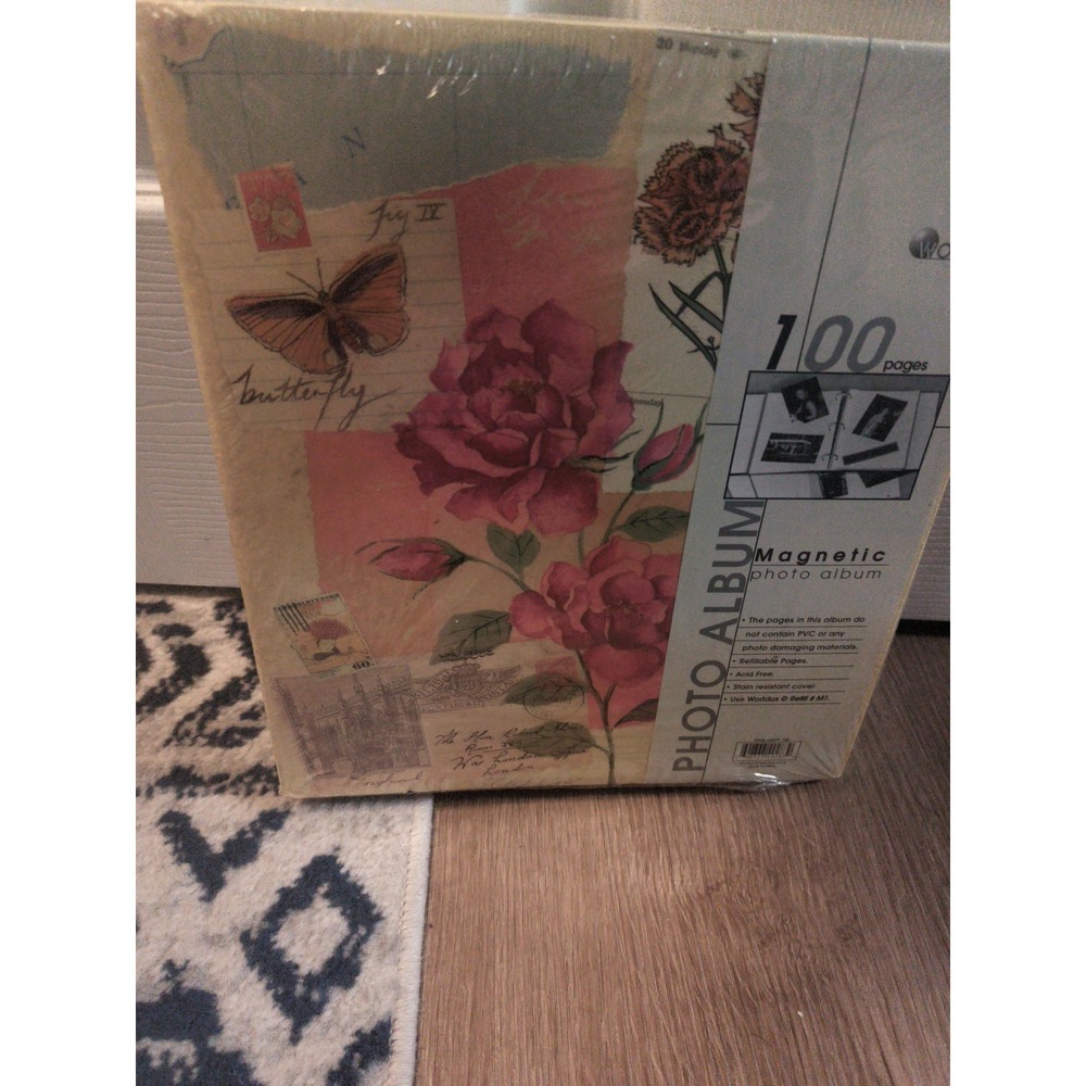 WORLDUS Floral Photo Magnetic 3-Ring Refillable Photo Album w/100 Pages Sealed - Picture 5 of 6